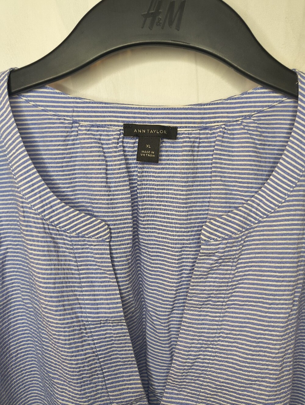 Ann Taylor Light Blue & White Striped V-Neck Tunic - Picture 2 of 5